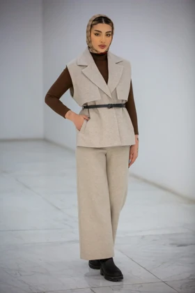 وست یقه E ژیله دار (کرم)