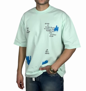 تیشرت آستین کوتاه مردانه سبز پاستلی طرح دار گرافیکی