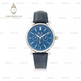ساعت مچی پتک فیلیپ فول دیت بند چرمی مشکی صفحه آبی Patek Philippe