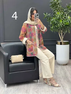 ست مانتو و شلوار طرح دار آستین پاکتی