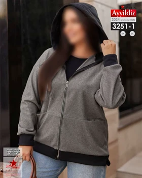 سویشرت کلاه دار جلو زیپ‌دار زنانه سایز بزرگ کد 3251