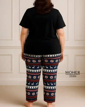 ست تیشرت و شلوار سایز بزرگ طرح گوزن زمستانه