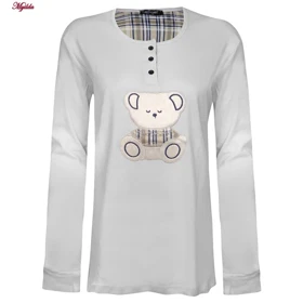 ست بلوز و شلوار زنانه تدی نخ پنبه طوسی لین کد 5196-151