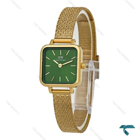 ساعت طلایی دنیل ولینگتون زنانه بند حصیری مربع صفحه سبز DW-8027-L