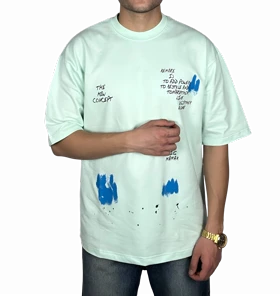 تیشرت آستین کوتاه مردانه سبز پاستلی طرح دار گرافیکی