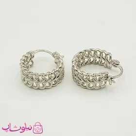گوشواره حلقه‌ای ژوپینگ طرحدار نقره ای