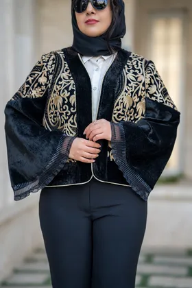 کت مجلسی مخمل سوزندوزی مشکی طرح نیلماه