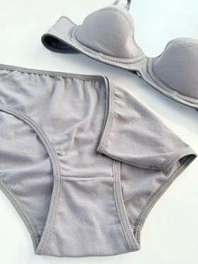 ست شورت و سوتین فنر دار نخ پنبه طوسی تیره آنیت Anit