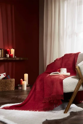 پتو دو نفره Özdilek مدل Bicolor پنبه و پلی‌استر - قرمز