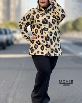 هودی کرک‌دار زنانه سایز بزرگ طرح پلنگی