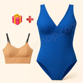 مایو زنانه اسلیپ پشت بسته آبی کاربنی + 🎁 همراه با هدیه یک عدد نیم‌تنه