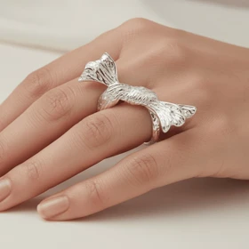 انگشتر زنانه مدل گره آبکاری نقره