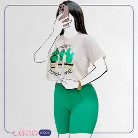 ست کراپ و شرتک پنبه سوپر لاکرا با طرح کاکتوس