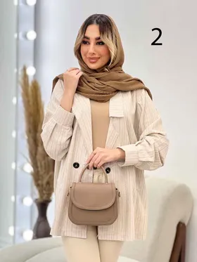 مانتو لینن نچرال یقه نامتقارن دو دکمه