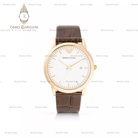 ساعت مچی امپریو آرمانی بند چرمی قهوه ای صفحه سفید Emporio Armani
