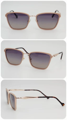 عینک آفتابی زنانه پرادا Prada RN TR7073 پلاریزه و ضد اشعه UV400 ایتالیایی Rianova (فریم گلبه‌ای عدسی‌ها دودی سایه روشن)