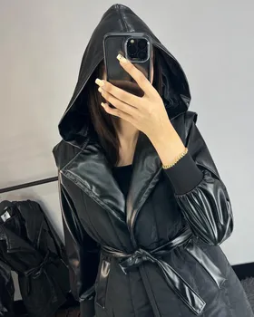 کاپشن زنانه ترکیب با چرم قد 80