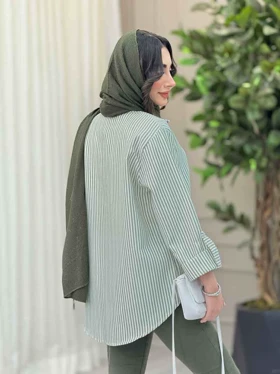 مانتو راه راه تک جیب آستین پاگن