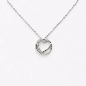 گردنبند نقره 925 اصل مدل حلقه و قلب نگین‌دار