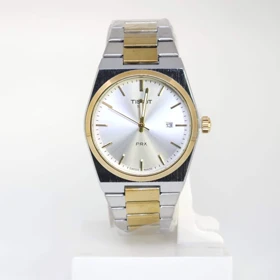ساعت مچی مردانه تیسوت Tissot 1853 PRX تاریخ دار با ماندگاری رنگ بالا (بند نقره ای طلائی صفحه سفید)