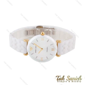 امپریوآرمانی زنانه سرامیکی سفید طلایی ایندکس نگین Armani-5721-L