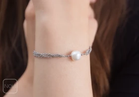 دستبند استیل تک مروارید