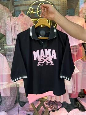 تیشرت یقه دار (mama) 12717 (مشکی)