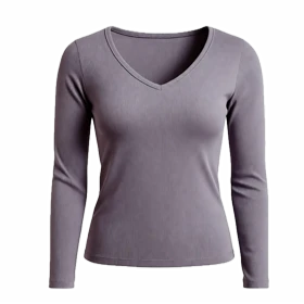 بلوز آستین بلند زنانه پپا مدل Vneck رنگ فیلی