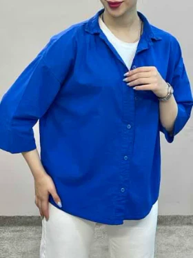 شومیز لینن باکسی 178 هیرو (آبی)