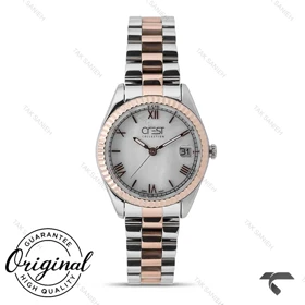 ساعت کرست زنانه 6260-5 دورنگ رزگلد صفحه سفید Crest-11128-L