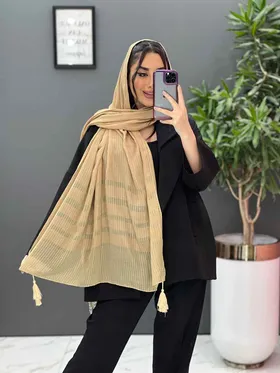 شال نخی راه راه پایین منگوله‌دار