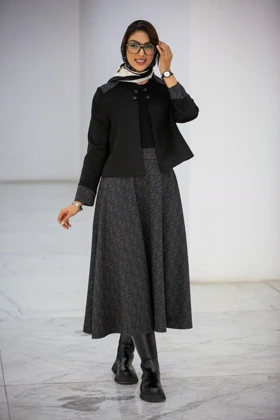 ست کت و دامن کشمیر ترکیبی (مشکی)