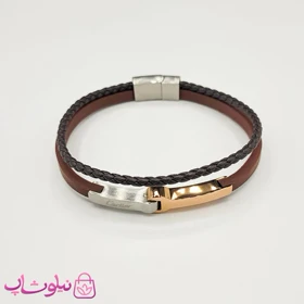 دستبند مردانه چرم استیل مدل کارتیه قهوه ای کیفیت مستر کد 1150