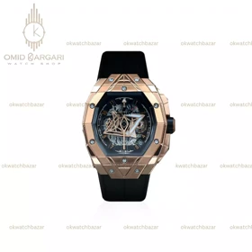 ساعت مچی اوبلو کهکشانی قاب رزگلد رابر مشکی Hublot Spirit of Big Bang Sang Bleu