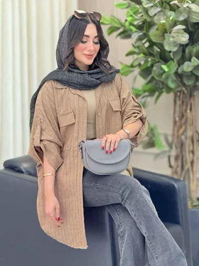 مانتو پانچ آستین پاگن جیب پاکتی