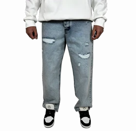 شلوار جین مردانه بگ فیت (Baggy Fit) - رنگ آبی یخی زاپ‌دار - فیت لش