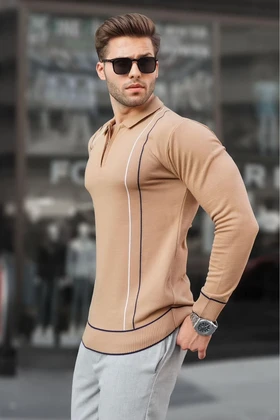 ژاکت بافتنی مردانه یقه پولو بیسکویتی زیپ‌دار 6823