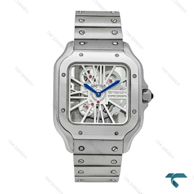 ساعت کارتیر Santos De Cartier مردانه نقره ای صفحه اسکلتون Cartier-7425-G