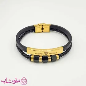 دستبند مردانه چرم و استیل مدل ورساچه