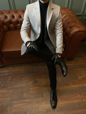 پالتو 3 دکمه یقه بلیزر جیب پالتویی طوسی روشن کارلوتی کد o107