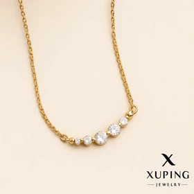 گردنبند طلایی ظریف زنانه با نگین‌های درخشان Xuping