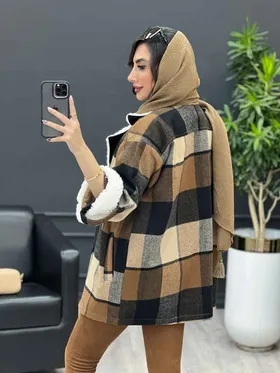 پالتو چهارخونه یقه تدی