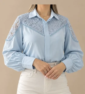 شومیز مجلسی زنانه مدل مخمل سنگدوزی (آبی آسمانی)