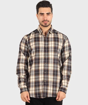 پیراهن مردانه پشمی چهارخانه کرم 0501