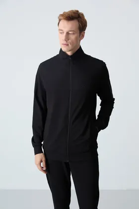 کت و شلوار ورزشی مردانه ساده و ضخیم نخی مشکی با بافت راحت راحت - 85260 T15ER-85260