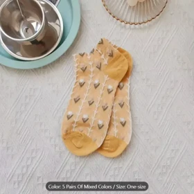 پک 5 جفت جوراب نازک فانتزی گل‌دار زنانه