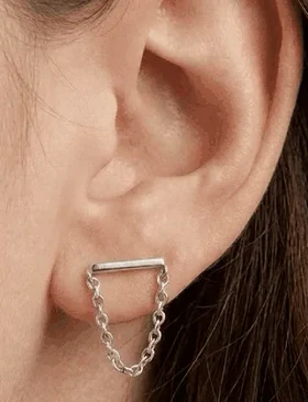 گوشواره نقره زنانه و مردانه طرح خط و زنجیر