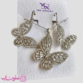 نیم ست دخترانه YSX طرح پروانه نقره ای نگین‌دار کد 5998