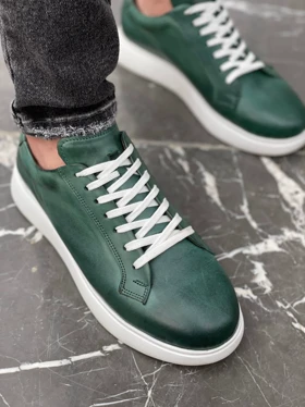 کفش چرم طبیعی روزمره سبز کد sho152