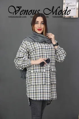 مانتو چهارخونه جیب پاکتی